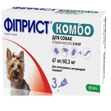 Капли KRKA Фиприст комбо от блох и клещей для собак весом 2-10 кг, 0.67 мл&times;3 пипетки 148278 фото