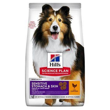 Hill&rsquo;s SCIENCE PLAN Adult Sensitive Stomach&Skin Medium Breed Сухий корм при чутливому шлунку та шкірі для дорослих собак середніх порід, з куркою, 2,5 кг 604300 фото