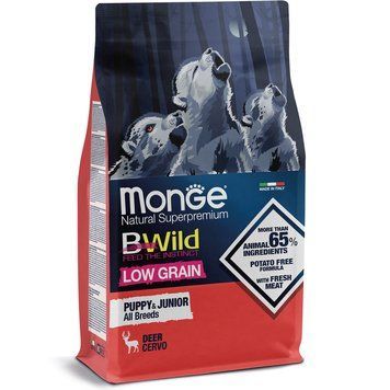 Monge Dog Bwild Low Grain Puppy & Junior Низкозерновой корм для щенков до 1 года (оленина) 2,5 кг 70011853 фото
