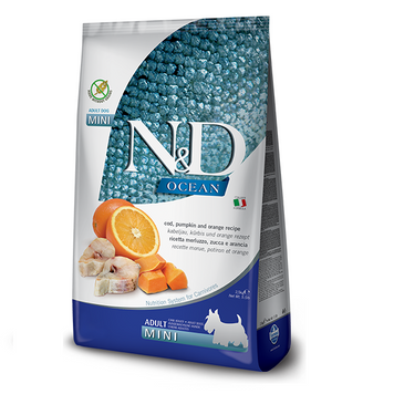Сухий корм Farmina (Фарміна) N & D Grain Free OCEAN DOG COD, PUMPKIN & ORANGE ADULT MINI беззерновий для дорослих собак малих порід з тріскою та апельсином 2,5 кг (36520) 173416 фото