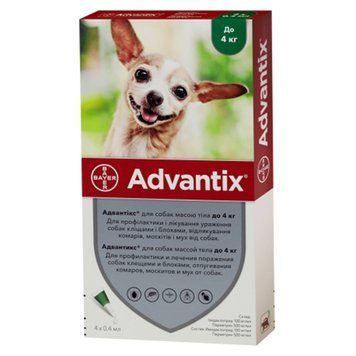 Bayer Advantix (Адвантікс) каплі від бліх та кліщів для собак вагою до 4 кг 1 уп. (4 піп.) 54169 фото