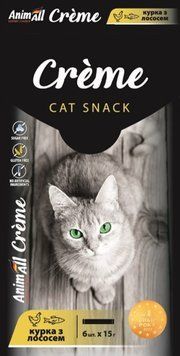 AnimAll Сr&egrave;me Лакомство для кошек со вкусом курицы с лососем 15 г х 6 шт 176408 фото