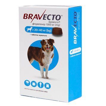 Таблетка Bravecto (Бравекто) від бліх та кліщів для собак вагою 20-40 кг 1 табл 184750 фото