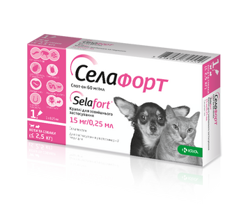 Краплі для собак і котів KRKA &laquo;Селафорт&raquo; спот-он №1, 15 мг/0,25 мл, до 2,5 кг 149255 фото