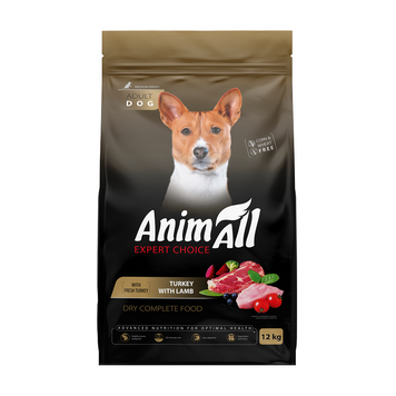 Сухий корм AnimAll для дорослих собак середніх порід, зі свіжою індичкою та ягням, 12 кг 178611 фото